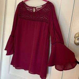 Avon Cranberry Merlot Lace Detailed Flare Sleeve Blouse  Size: Large
